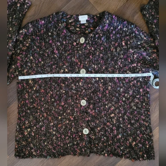 Speckled Knit Button-Front Cardigan in Dark Brown with Pink - Picture 8 of 9